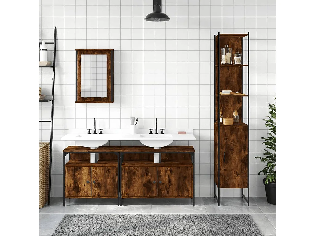 Ensemble de meubles de salle de bain 4 pcs Chêne fumé Bois
