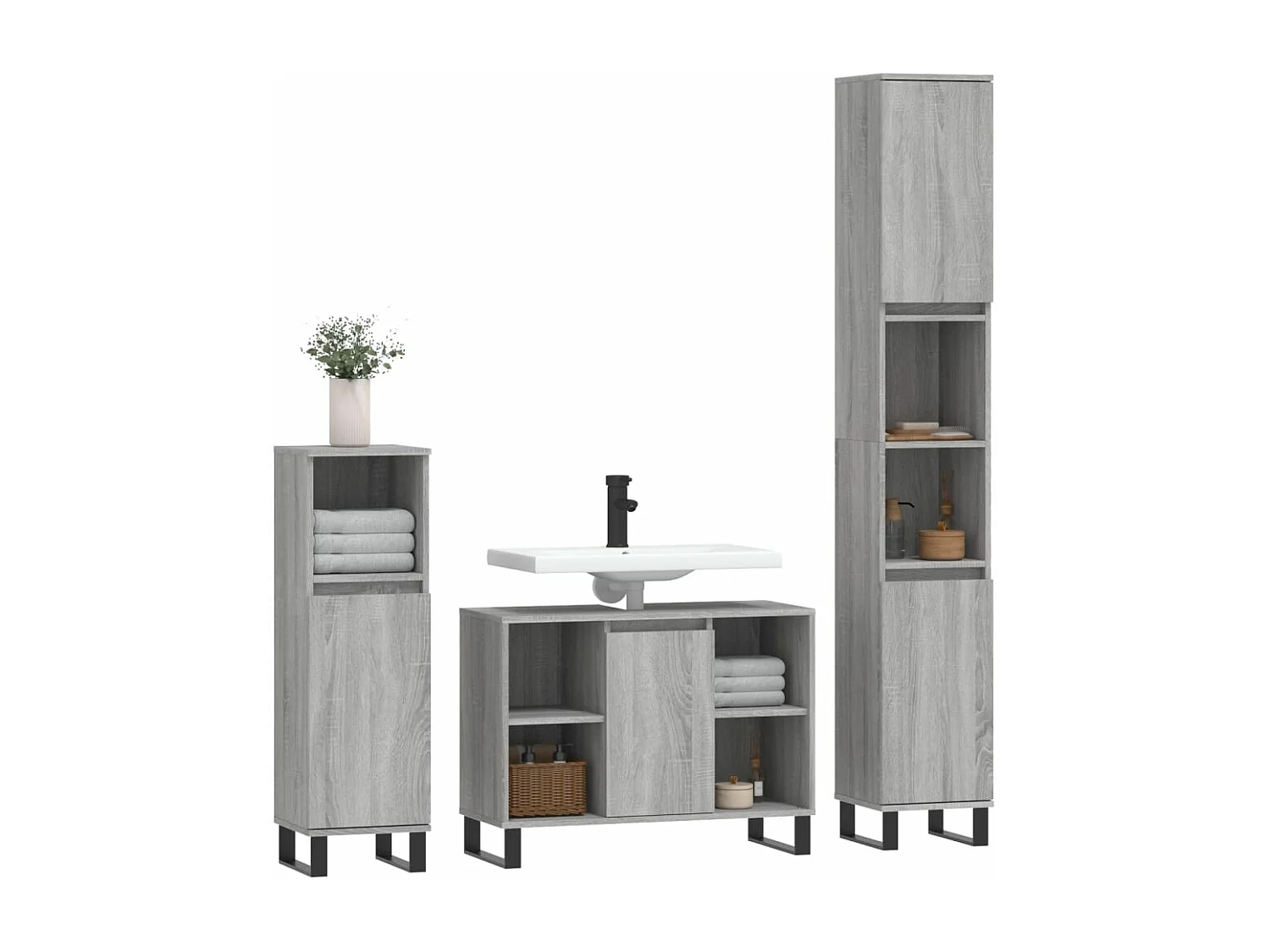 Ensemble de meubles de salle de bain 3 pcs Sonoma gris