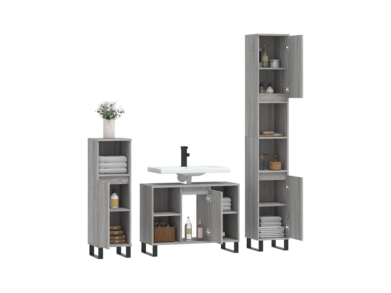 Ensemble de meubles de salle de bain 3 pcs Sonoma gris