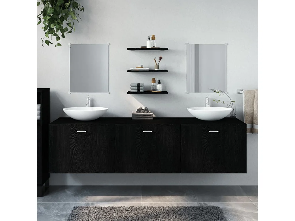 Ensemble de meubles salle de bain 6 pcs noir bois d'ingénierie
