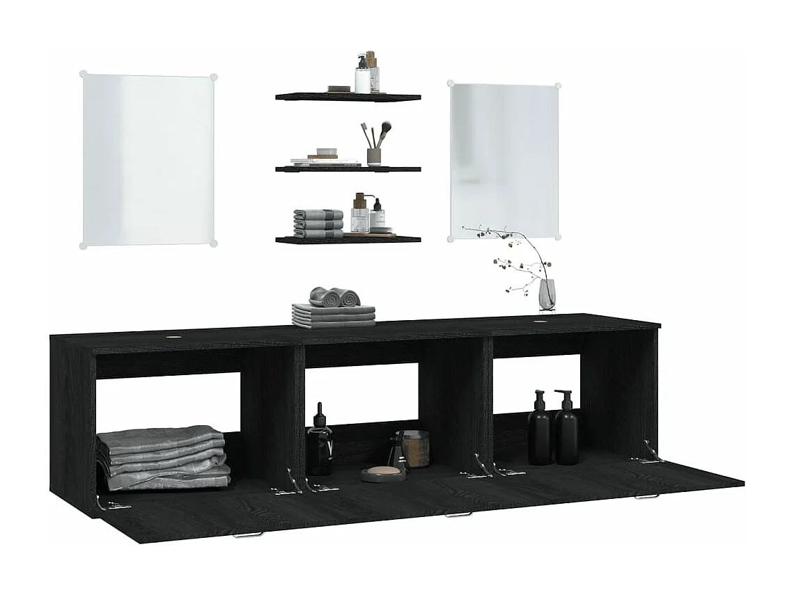 Ensemble de meubles salle de bain 6 pcs noir bois d'ingénierie