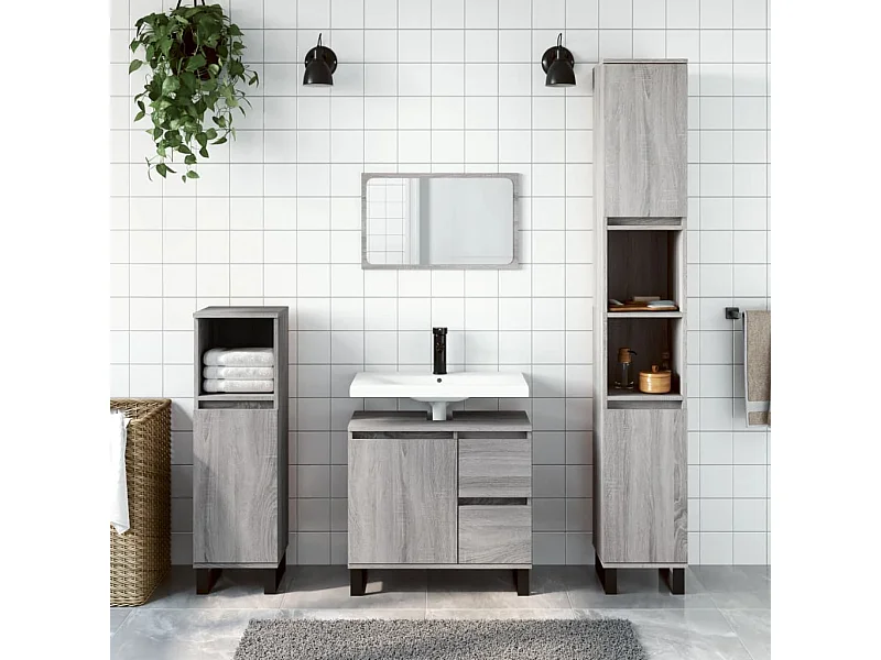 Ensemble de meubles de salle de bain 3 pcs Sonoma gris