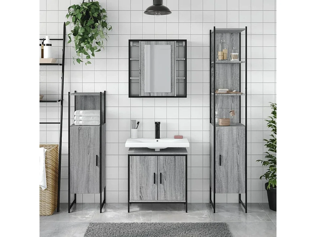 Ensemble d'armoires de salle de bain 4 pcs sonoma gris