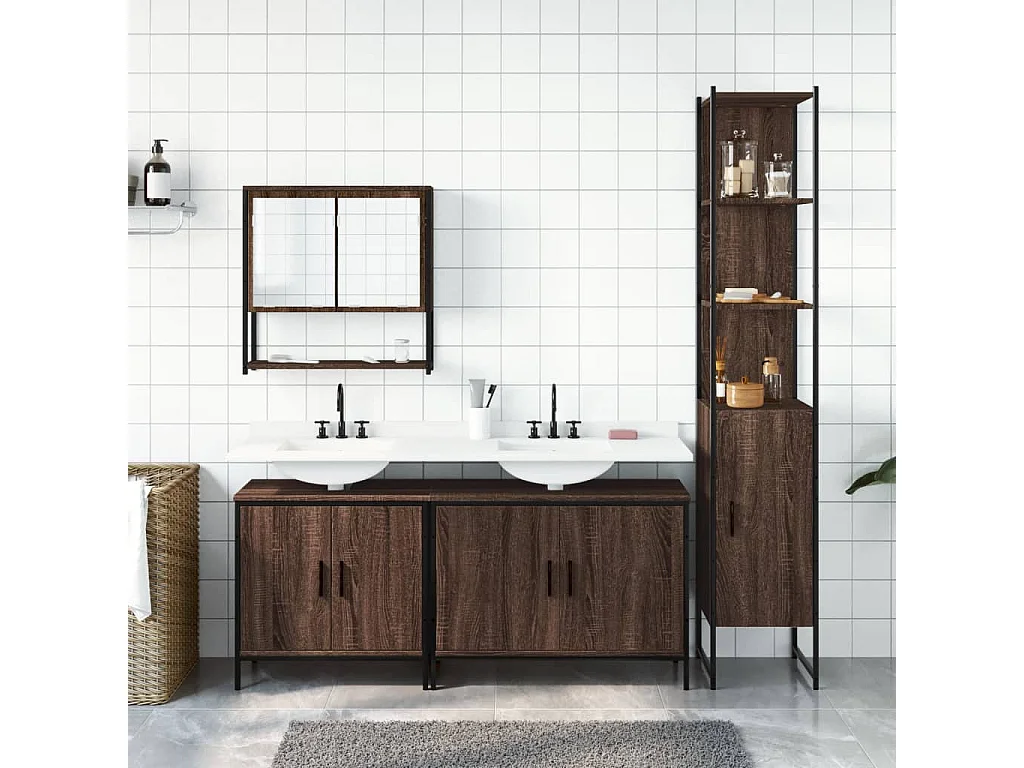 Ensemble de meubles de salle de bain 4 pcs Chêne marron