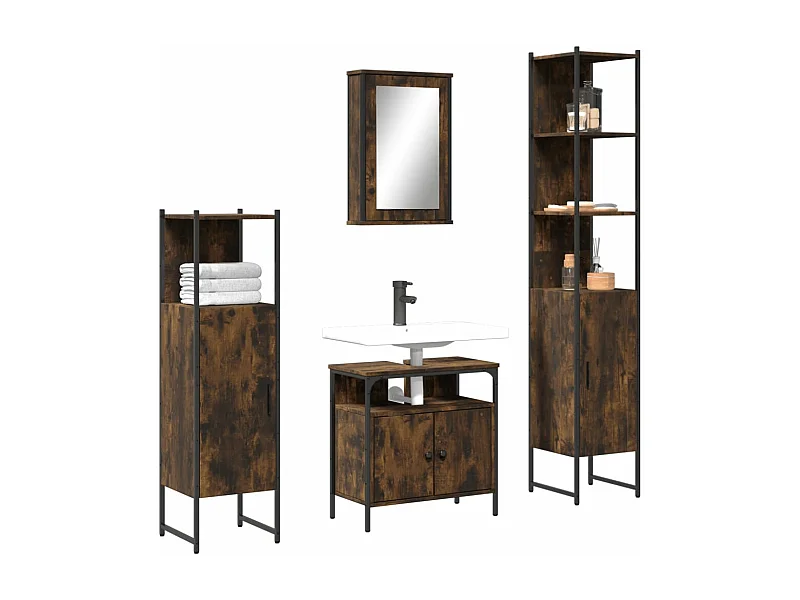 Ensemble de meubles de salle de bain 4 pcs Chêne fumé Bois