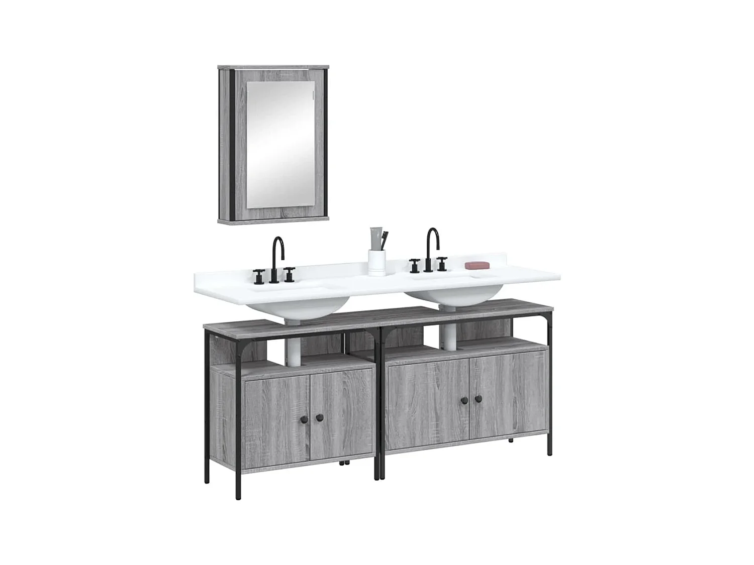 Ensemble de meubles de salle de bain 3 pcs Sonoma gris