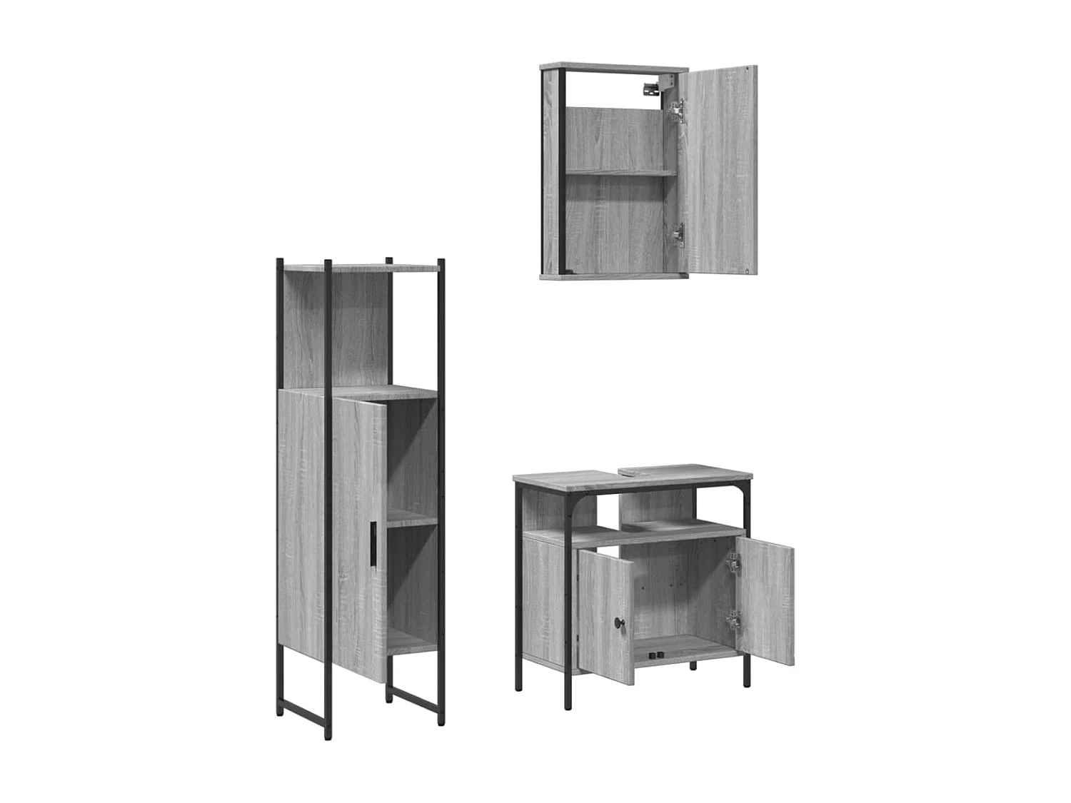 Ensemble de meubles de salle de bain 3 pcs Sonoma gris