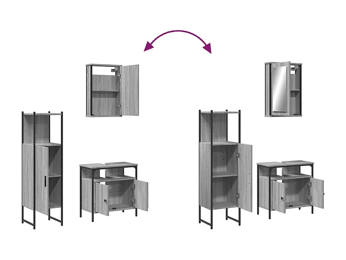 Ensemble de meubles de salle de bain 3 pcs Sonoma gris
