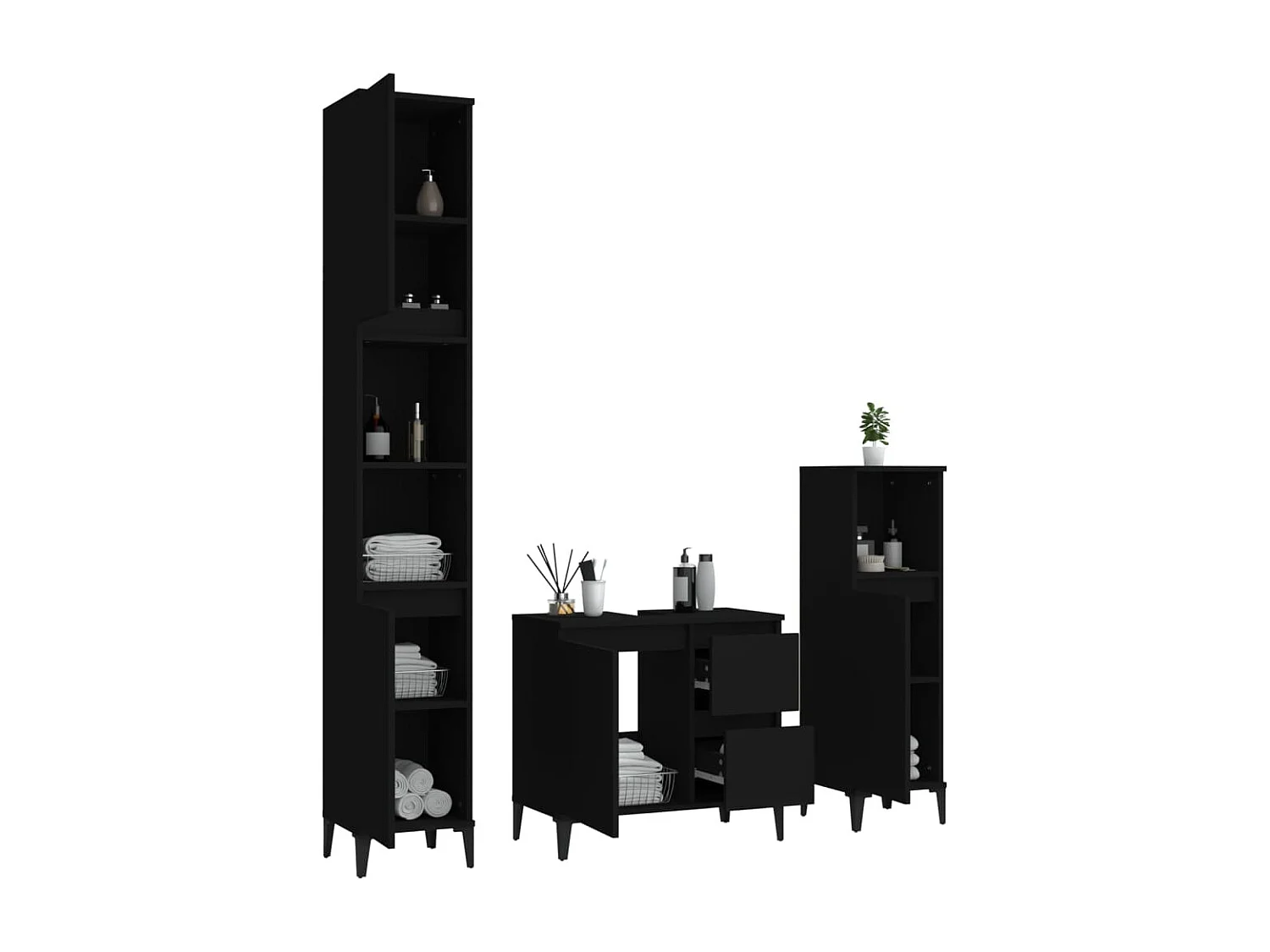 Ensemble d'armoires salle de bain 3 pcs noir bois d'ingénierie