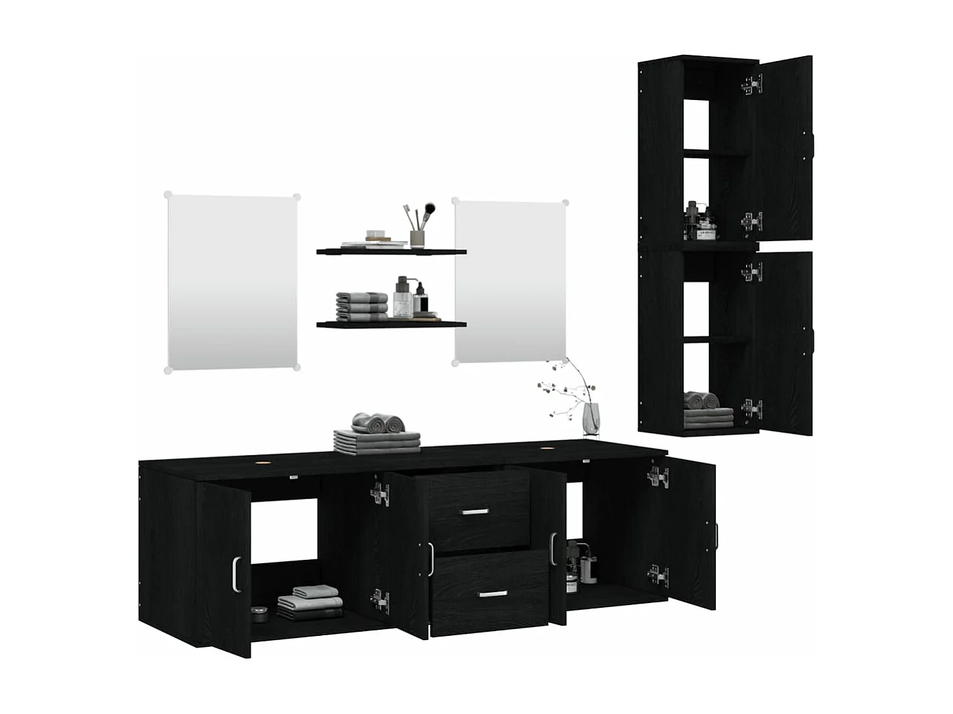 Ensemble de meubles salle de bain 7 pcs noir bois d'ingénierie