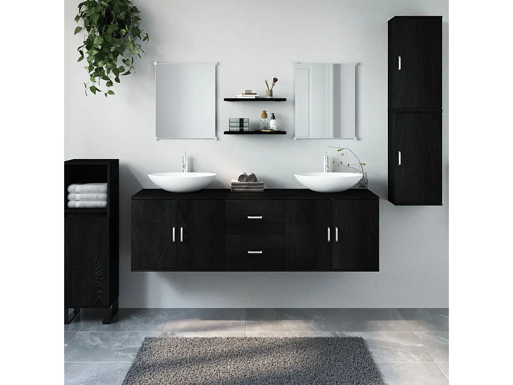 Ensemble de meubles salle de bain 7 pcs noir bois d'ingénierie