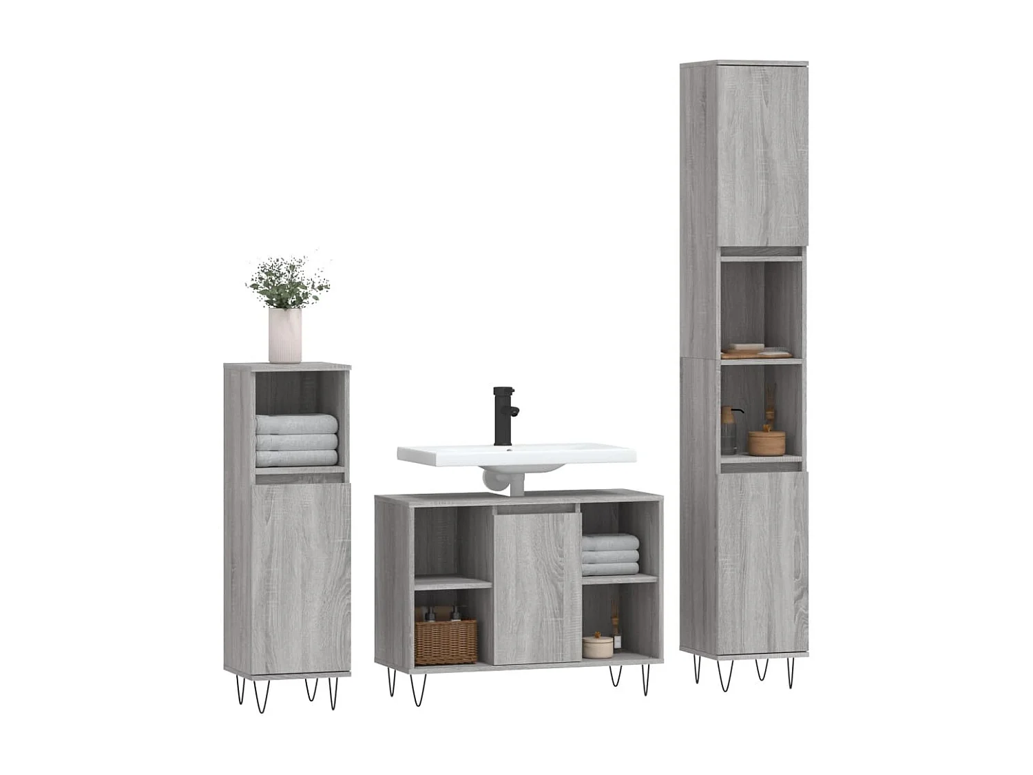 Ensemble de meubles de salle de bain 3 pcs Sonoma gris