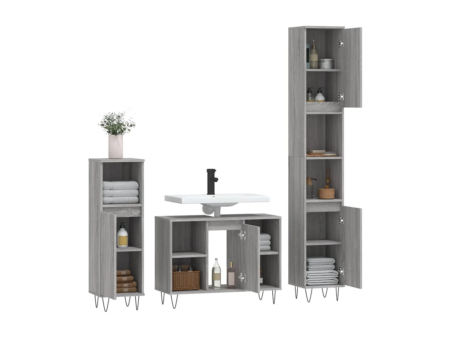 Ensemble de meubles de salle de bain 3 pcs Sonoma gris