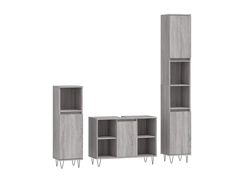 Ensemble de meubles de salle de bain 3 pcs Sonoma gris