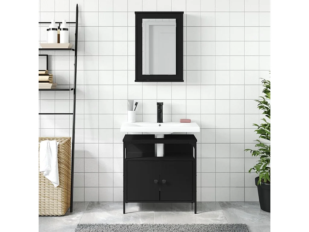 Ensemble de meubles salle de bain 2 pcs noir bois d'ingénierie