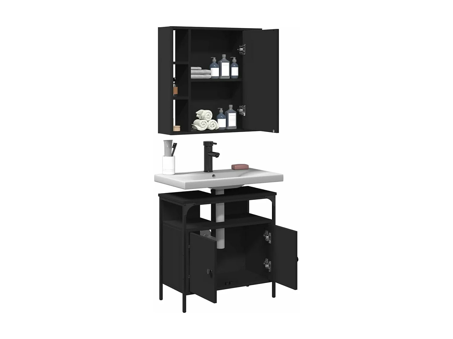 Ensemble de meubles salle de bain 2 pcs noir bois d'ingénierie