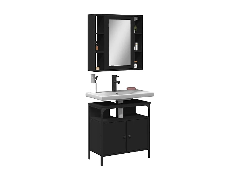 Ensemble de meubles salle de bain 2 pcs noir bois d'ingénierie