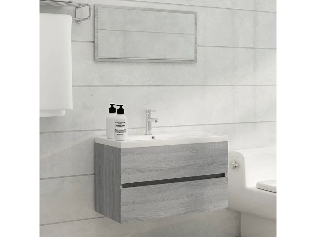 Ensemble de meubles de salle de bain 2 pcs Sonoma gris