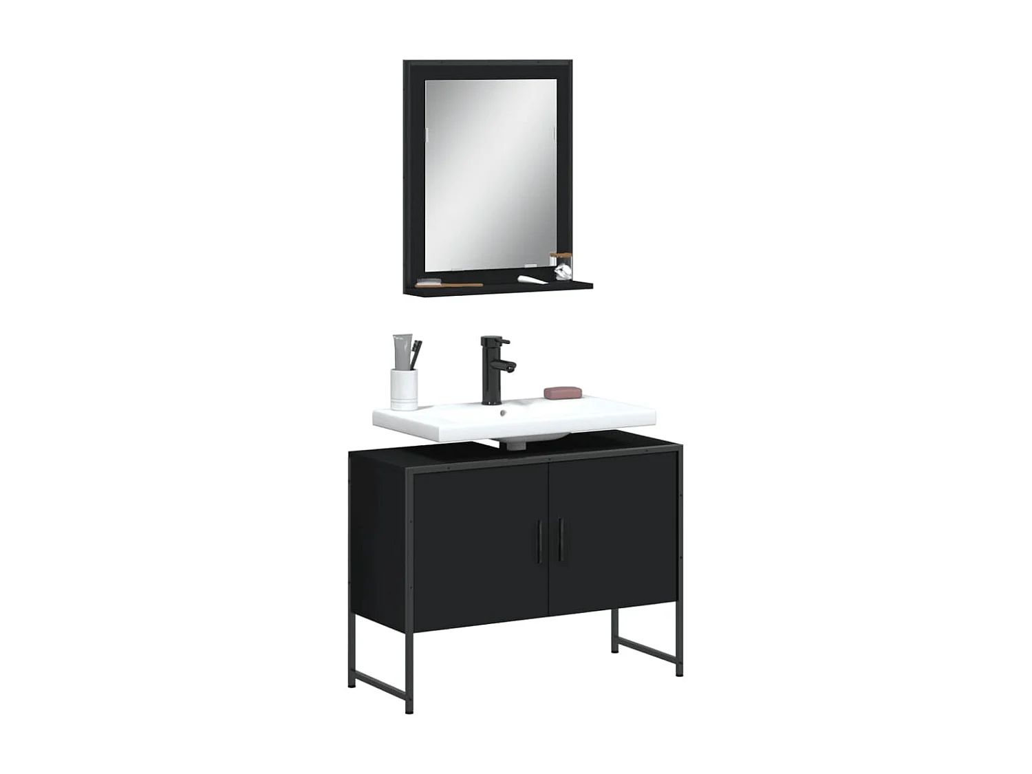 Ensemble d'armoires de salle de bain 2 pcs noir bois ingénierie