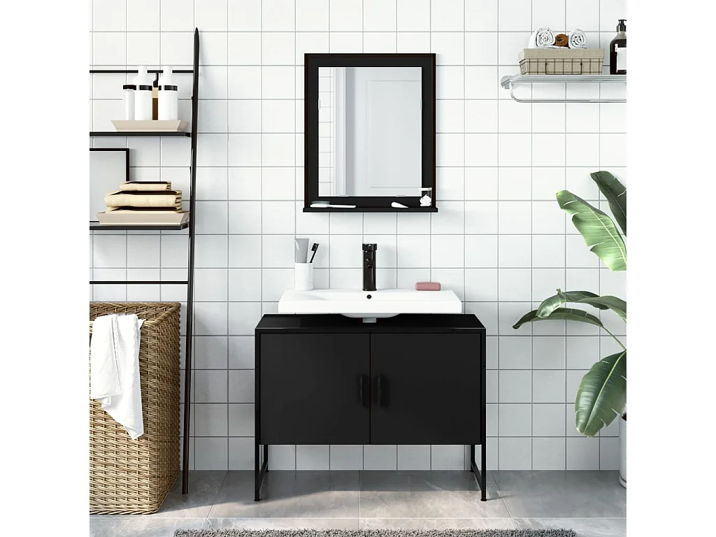 Ensemble d'armoires de salle de bain 2 pcs noir bois ingénierie
