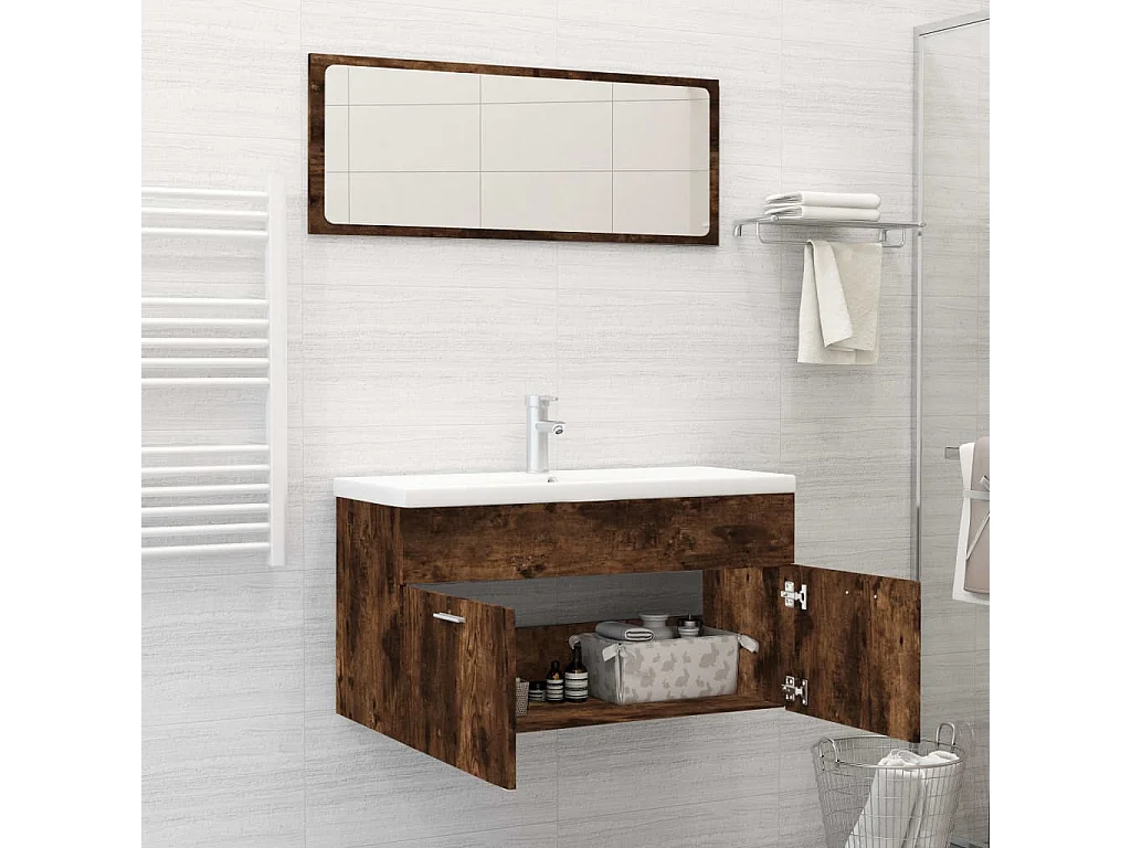Ensemble de meubles de salle de bain 2 pcs Chêne fumé