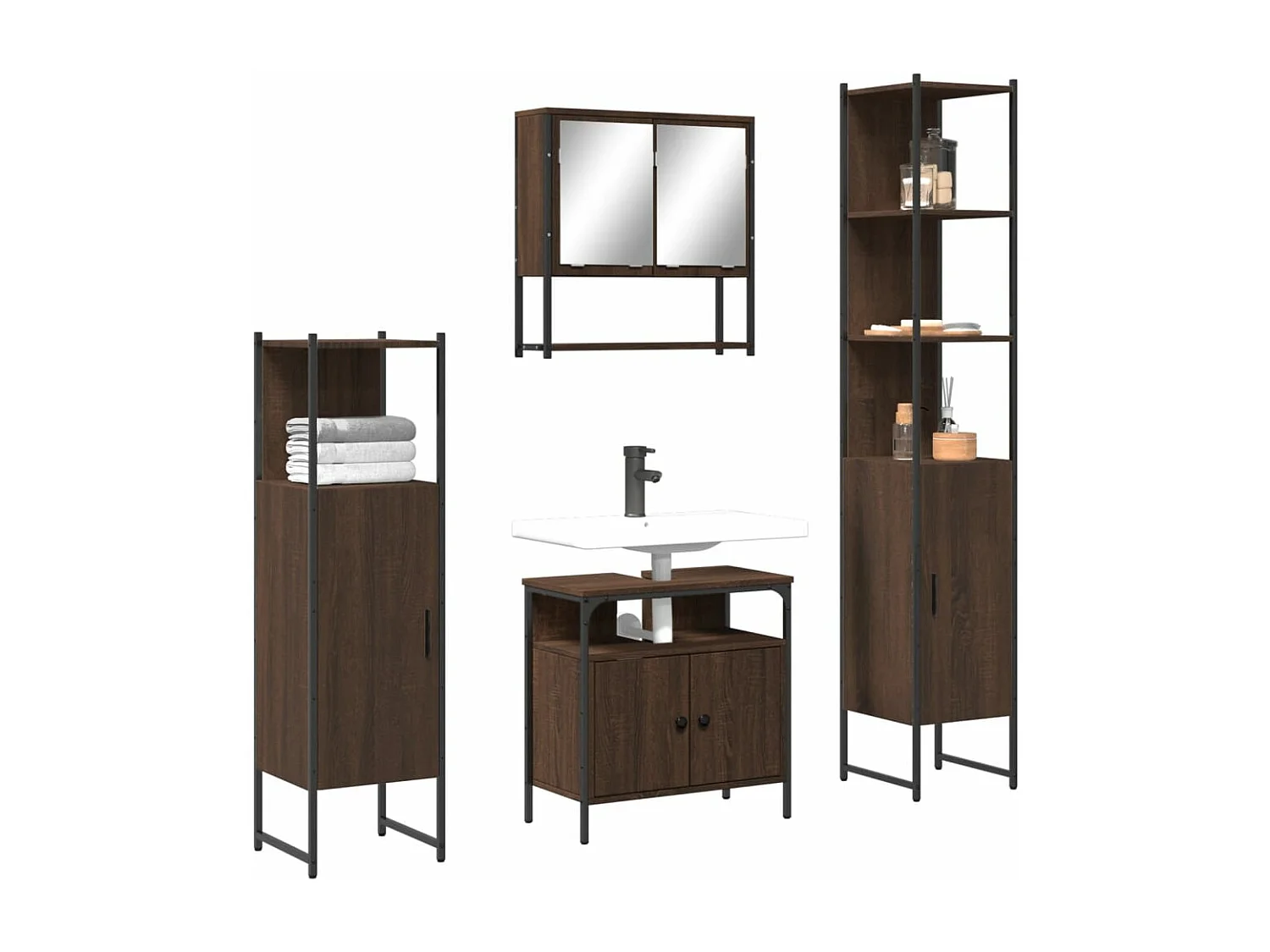 Ensemble de meubles de salle de bain 4 pcs Chêne marron