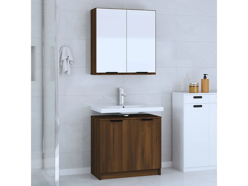 Meubles de salle de bain 2 pcs Chêne marron Bois d'ingénierie