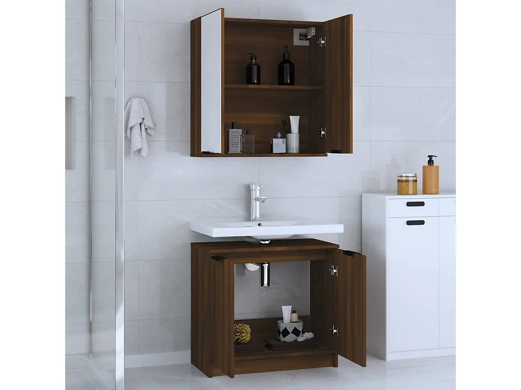 Meubles de salle de bain 2 pcs Chêne marron Bois d'ingénierie
