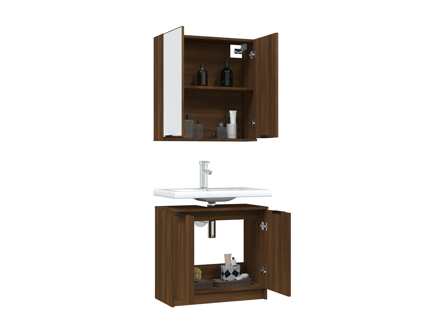Meubles de salle de bain 2 pcs Chêne marron Bois d'ingénierie
