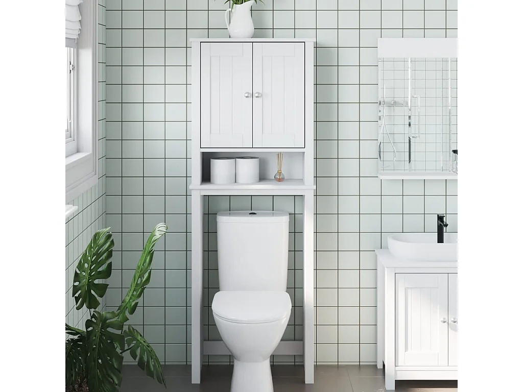 Toiletmeubel BERG 60x27x164,5 cm massief hout wit