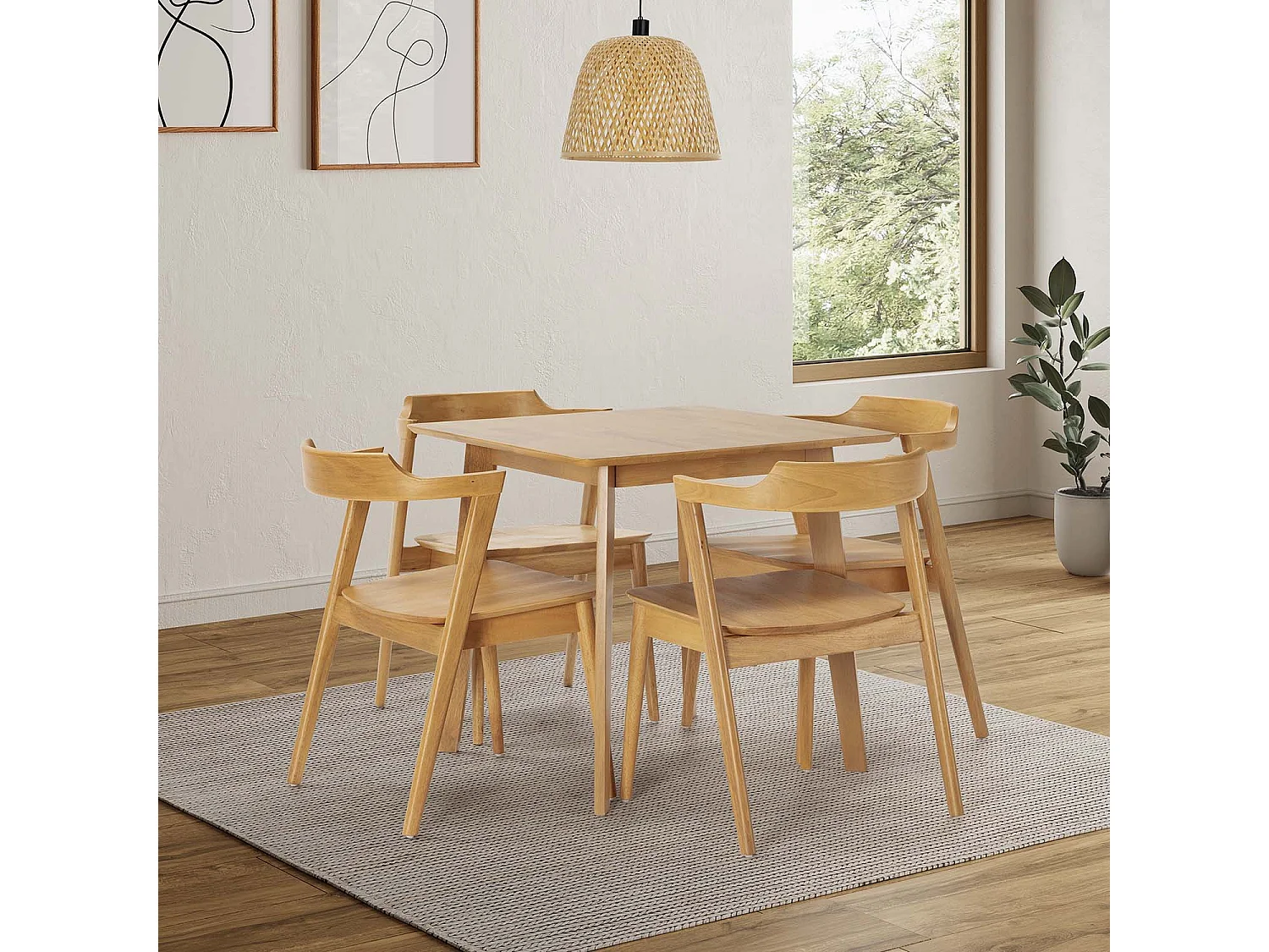 Ensemble table 80x80 cm et 4 chaises de salle à manger Venus Chêne