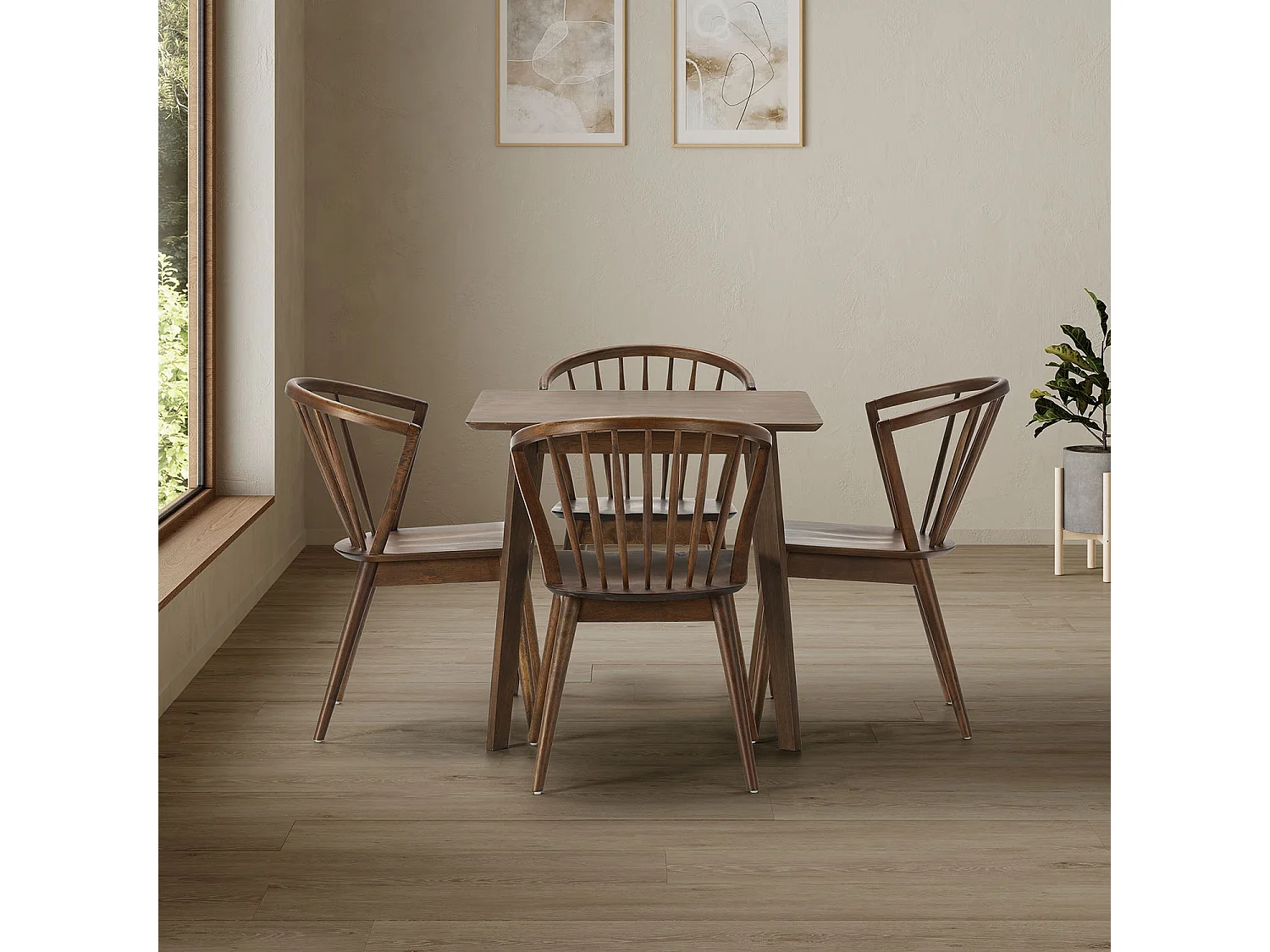 Ensemble table 80x80 cm et 4 chaises de salle à manger Mura Noyer