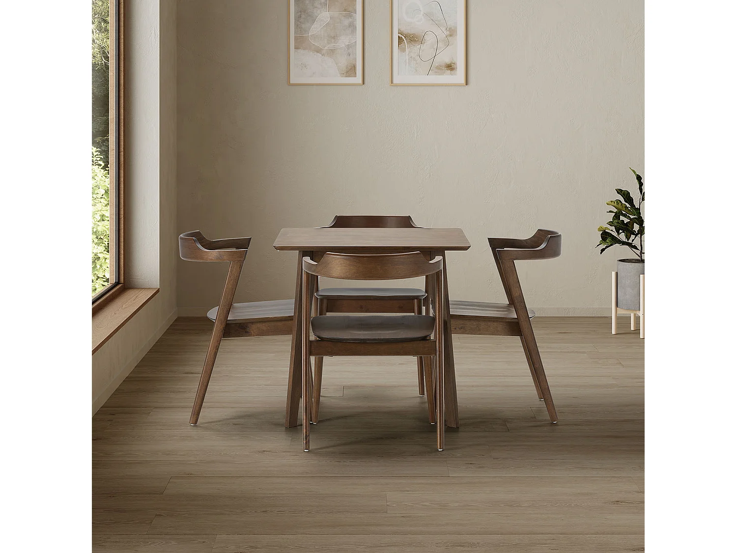 Ensemble table 80x80 cm et 4 chaises de salle à manger Venus Noyer