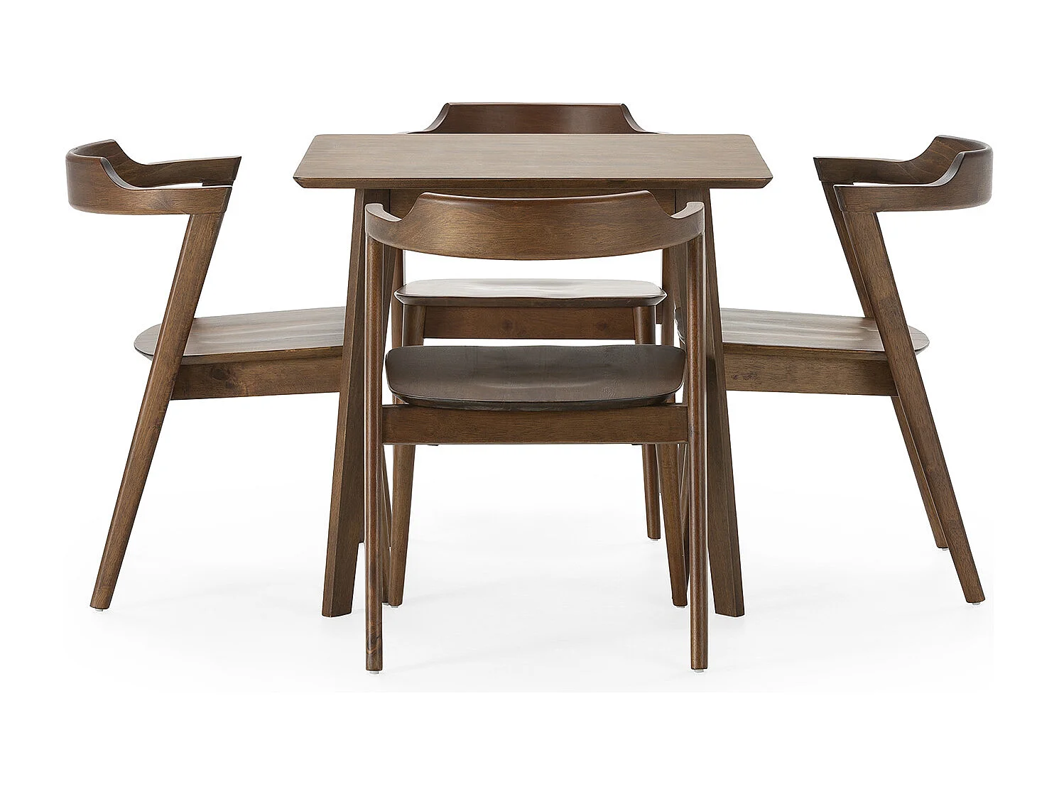 Ensemble table 80x80 cm et 4 chaises de salle à manger Venus Noyer