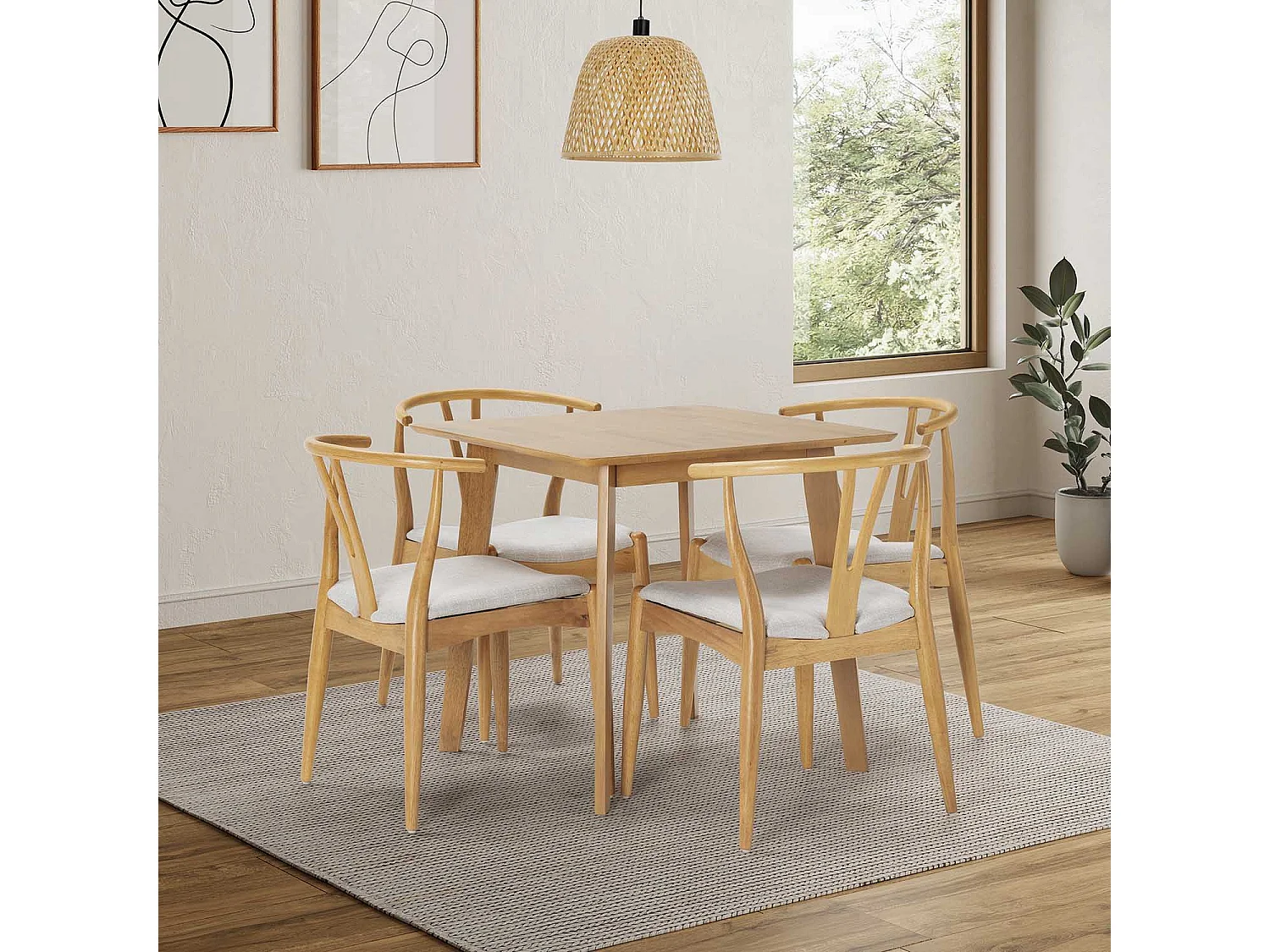 Ensemble table 80x80 cm et 4 chaises de salle à manger Rustic Chêne