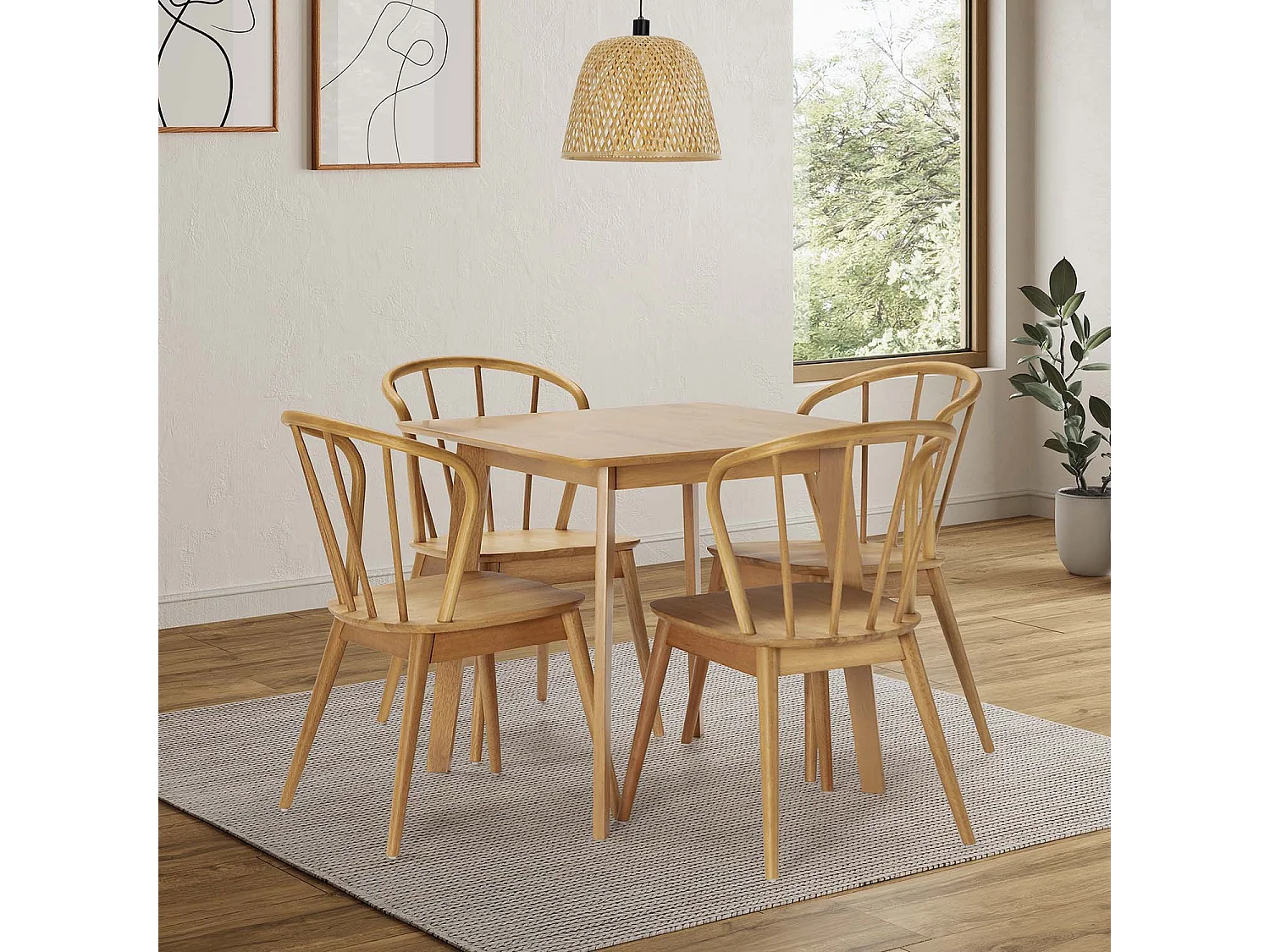 Ensemble table 80x80 cm et 4 chaises de salle à manger Brisa Chêne