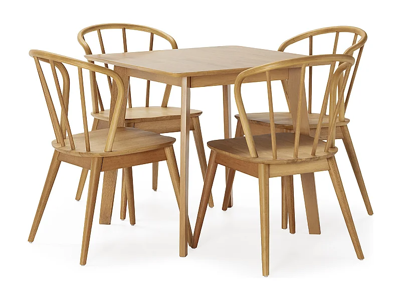 Ensemble table 80x80 cm et 4 chaises de salle à manger Brisa Chêne