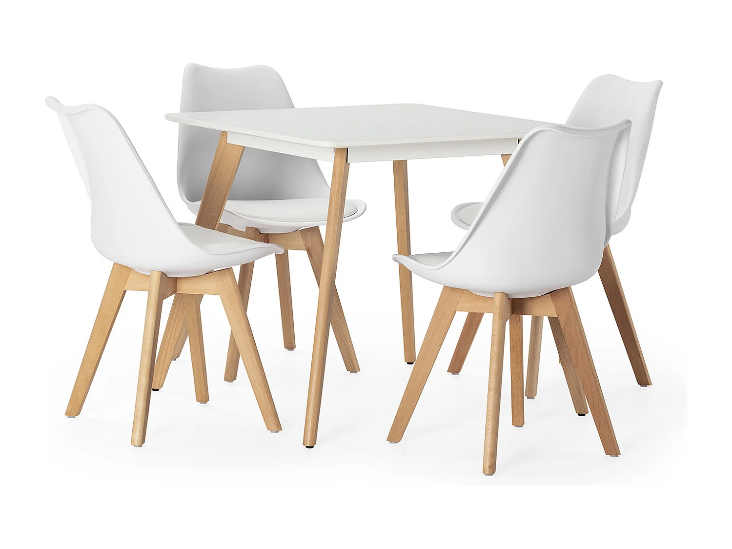 Ensemble table 80x80 cm et 4 chaises de salle à manger Klara Blanc