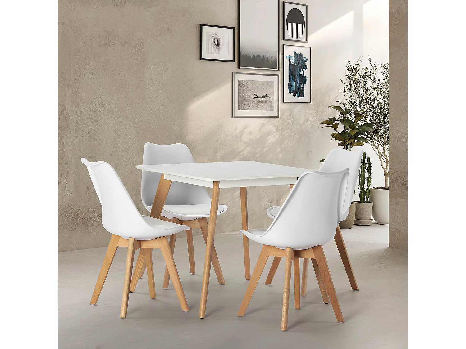 Ensemble table 80x80 cm et 4 chaises de salle à manger Klara Blanc