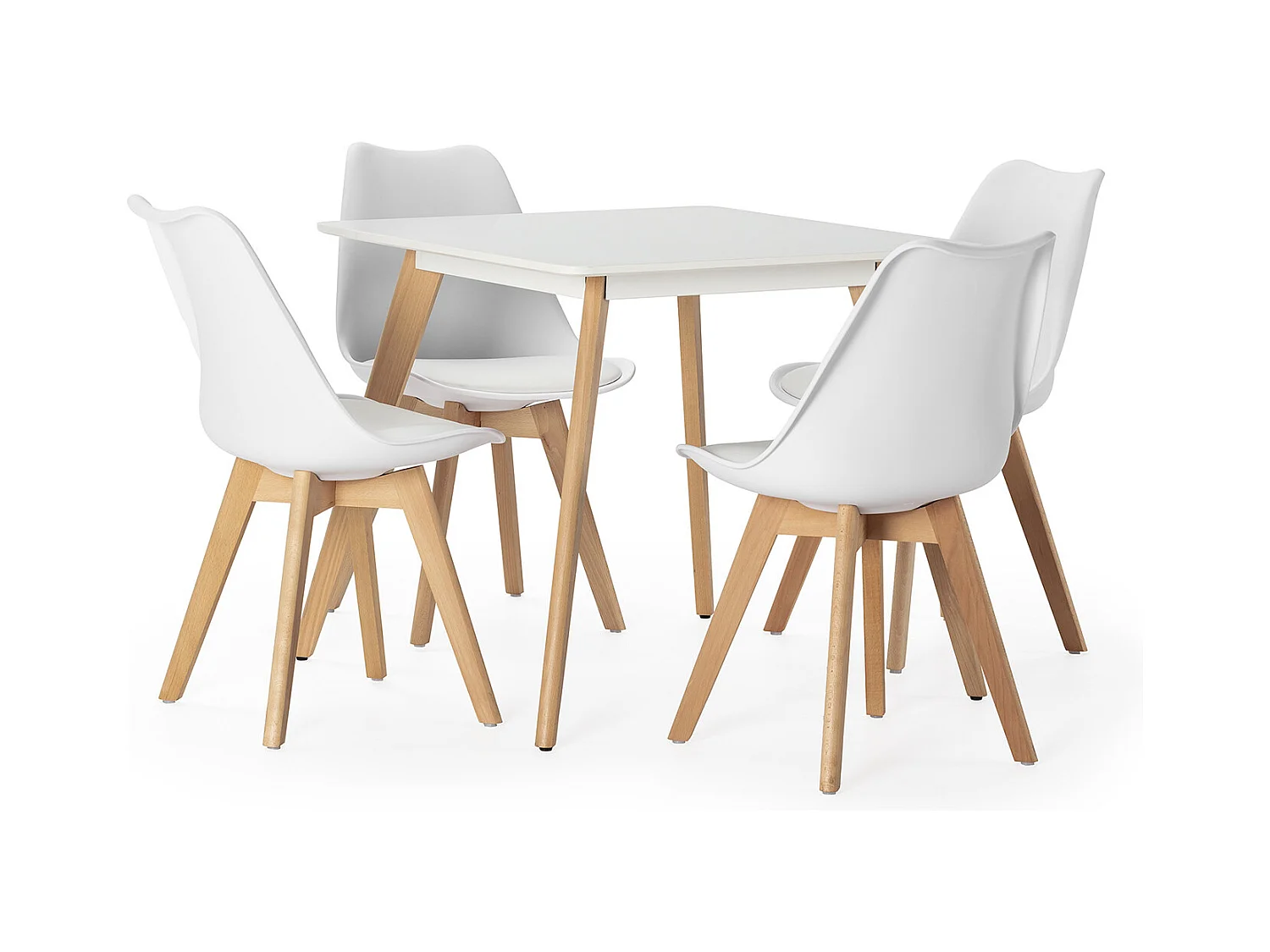 Ensemble table 80x80 cm et 4 chaises de salle à manger Klara Blanc