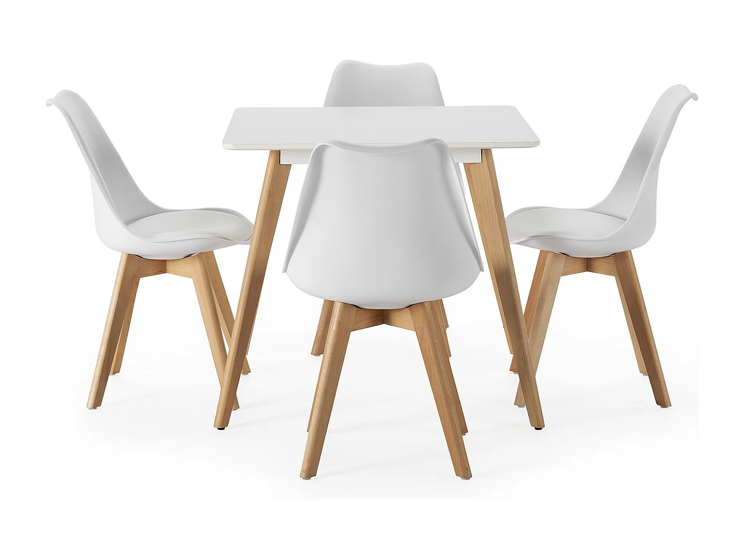 Ensemble table 80x80 cm et 4 chaises de salle à manger Klara Blanc