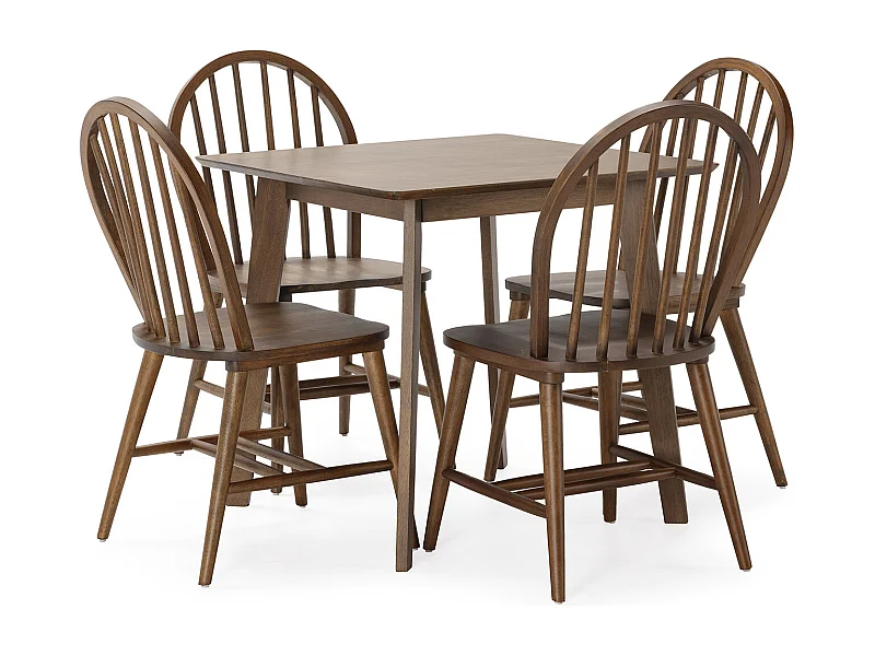 Ensemble table 80x80 cm et 4 chaises de salle à manger Clarck Noyer