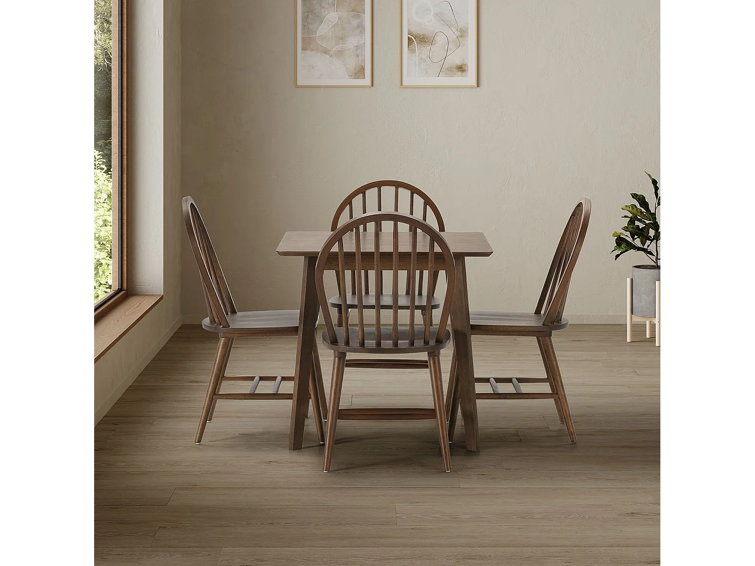 Ensemble table 80x80 cm et 4 chaises de salle à manger Clarck Noyer