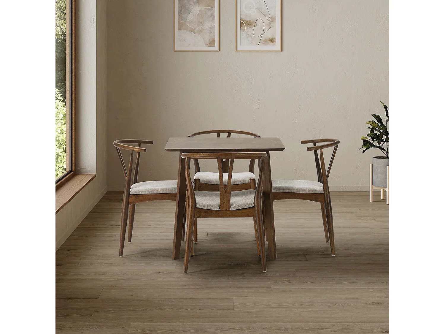 Ensemble table 80x80 cm et 4 chaises de salle à manger Rustic Noyer