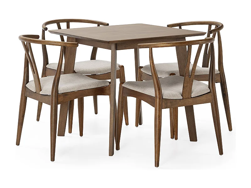 Ensemble table 80x80 cm et 4 chaises de salle à manger Rustic Noyer