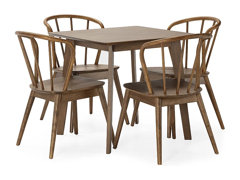 Ensemble table 80x80 cm et 4 chaises de salle à manger Brisa Noyer