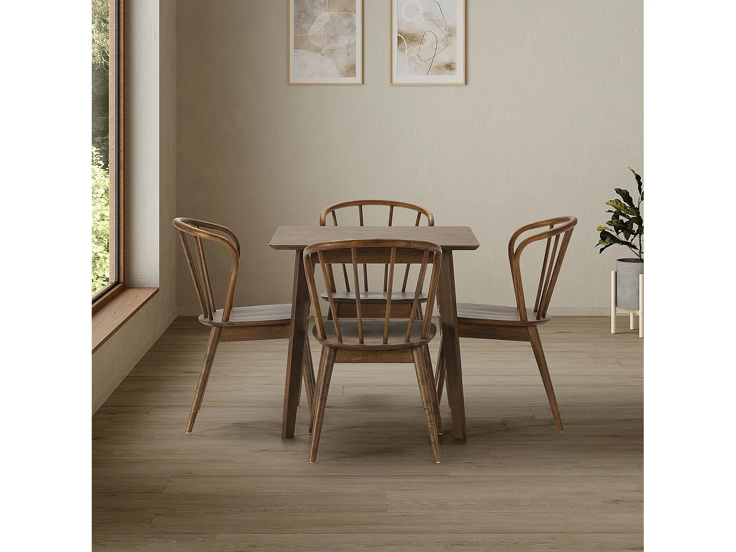 Ensemble table 80x80 cm et 4 chaises de salle à manger Brisa Noyer