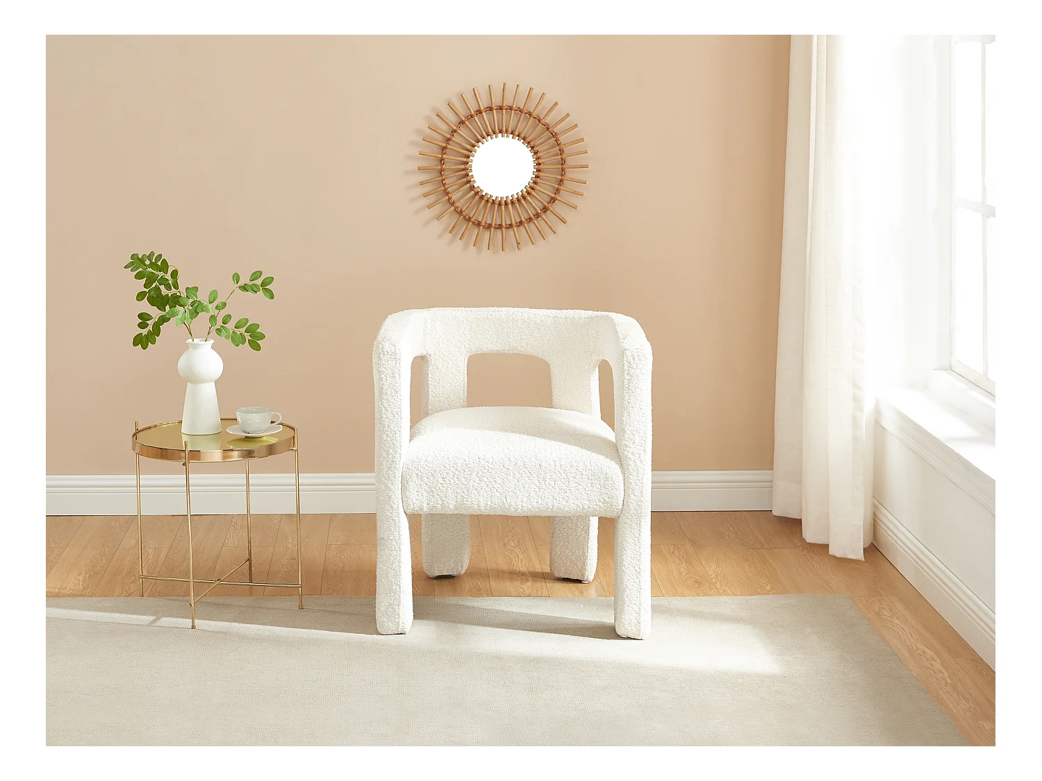 Lot de 2 chaises avec accoudoirs en tissu bouclette et métal - Blanc - SOFANA de Pascal MORABITO