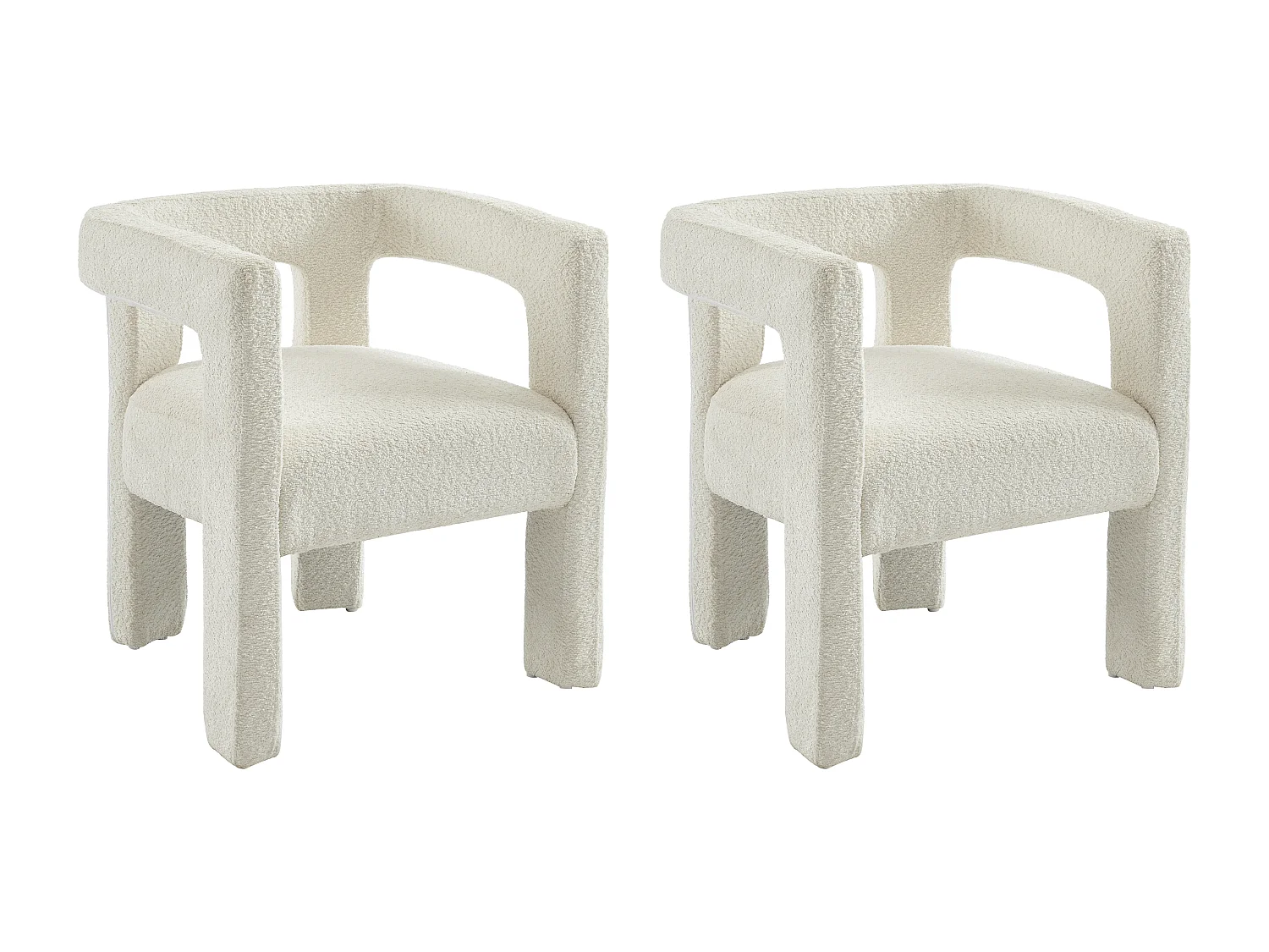 Lot de 2 chaises avec accoudoirs en tissu bouclette et métal - Blanc - SOFANA de Pascal MORABITO