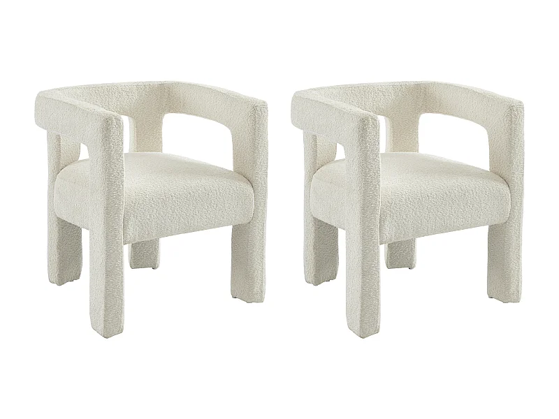 Lot de 2 chaises avec accoudoirs en tissu bouclette et métal - Blanc - SOFANA de Pascal MORABITO
